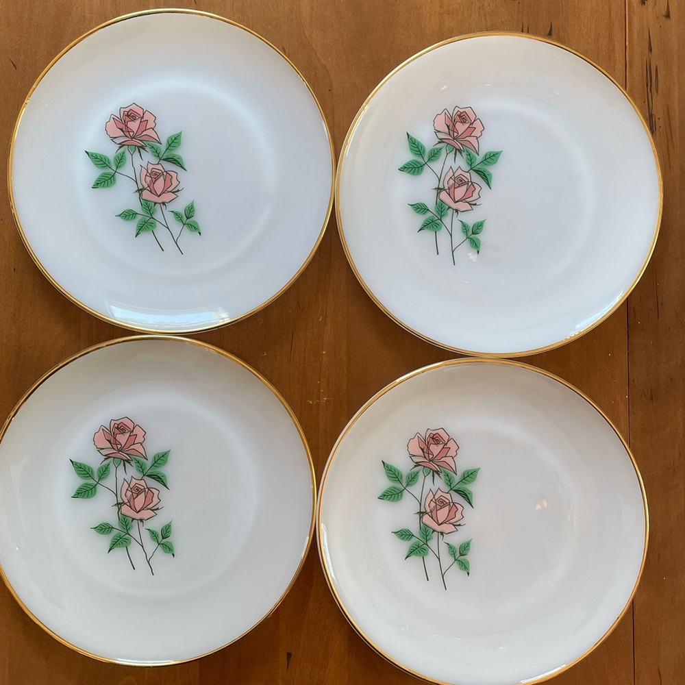 FIRE KING 10” Anniversary Rose plates